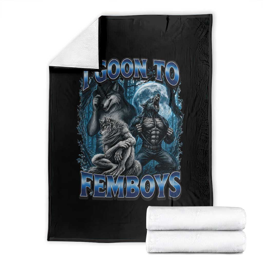 I Goon to Femboys Funny Edging Alpha Wolf Throw Blanket Stupid Brainrot Meme TS11 Black Print Your Wear