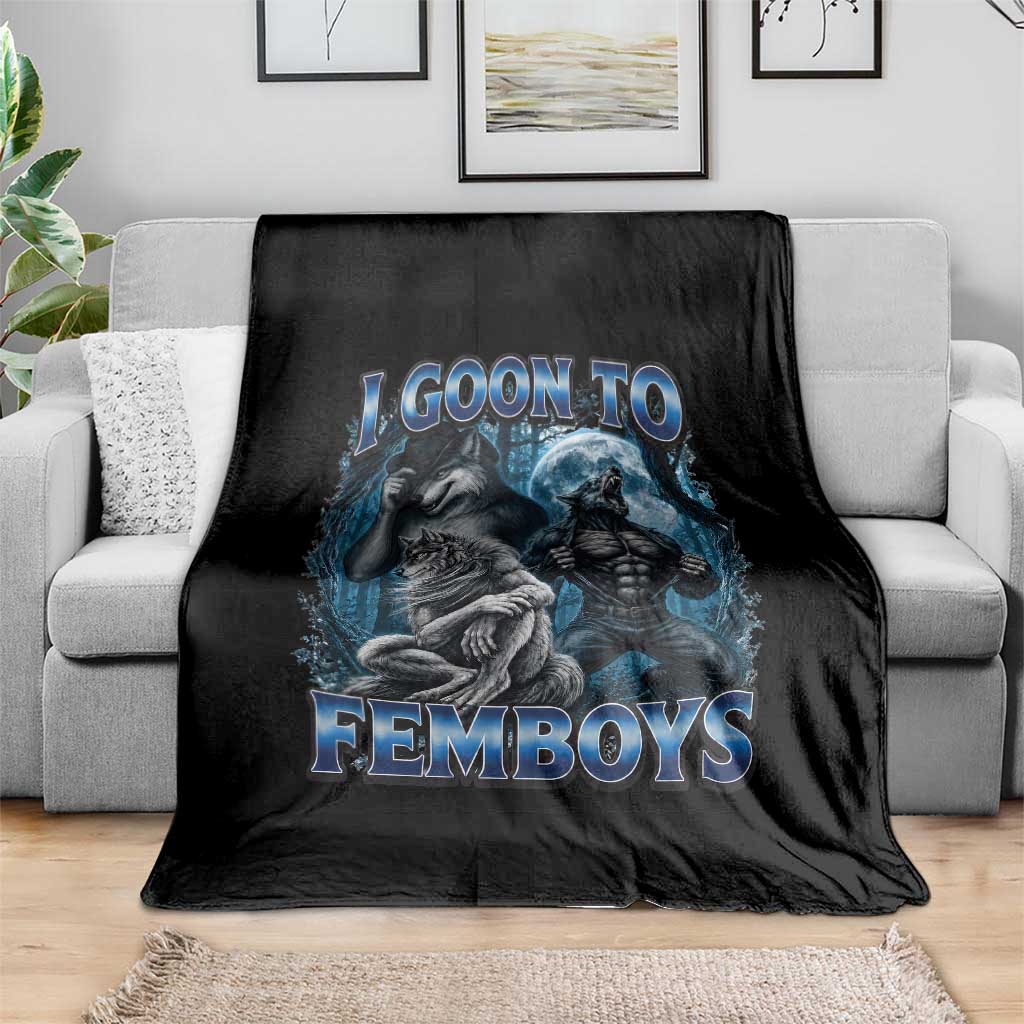 I Goon to Femboys Funny Edging Alpha Wolf Throw Blanket Stupid Brainrot Meme