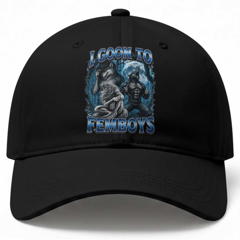I Goon to Femboys Funny Edging Alpha Wolf Baseball Cap Stupid Brainrot Meme