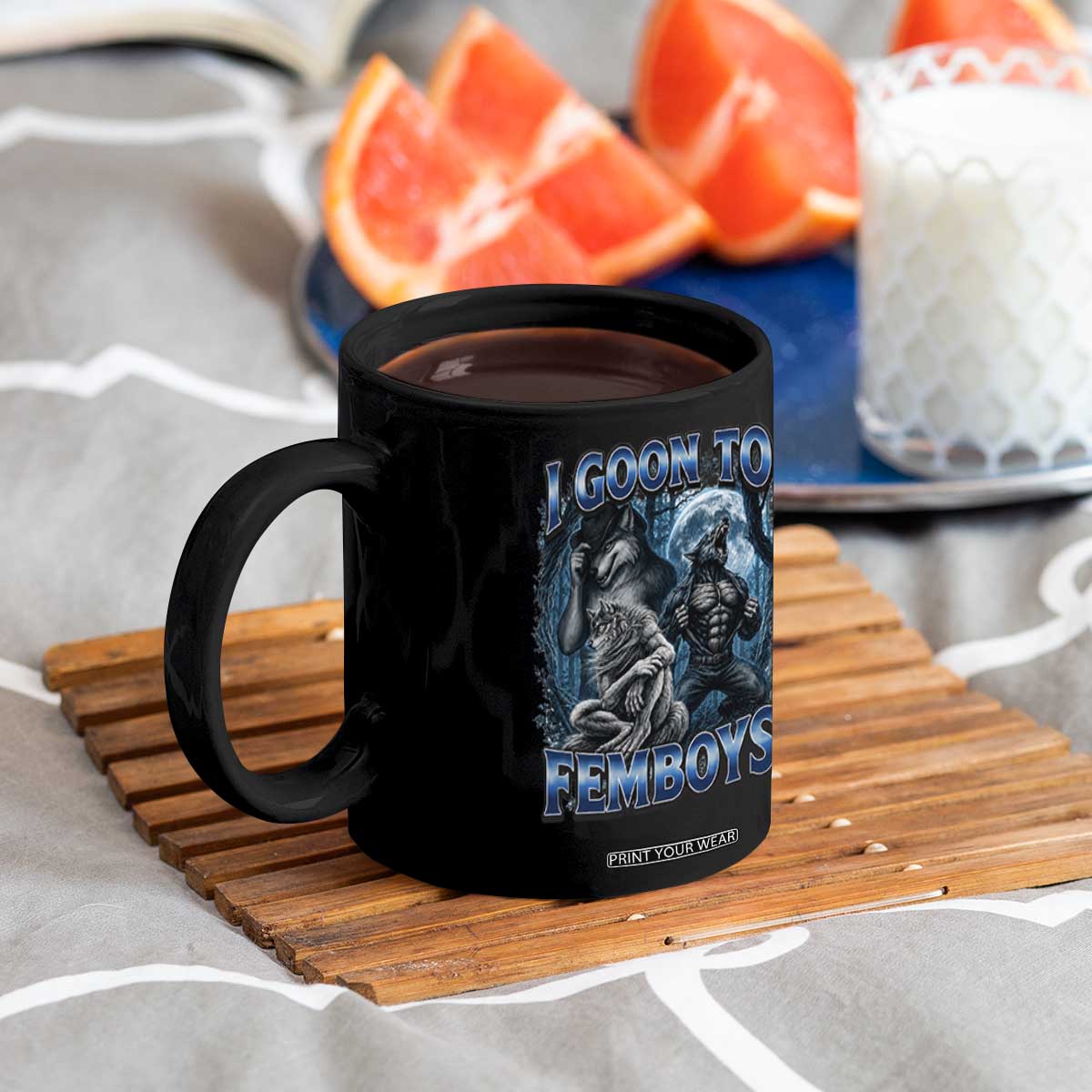 I Goon to Femboys Funny Edging Alpha Wolf Coffee Mug Stupid Brainrot Meme