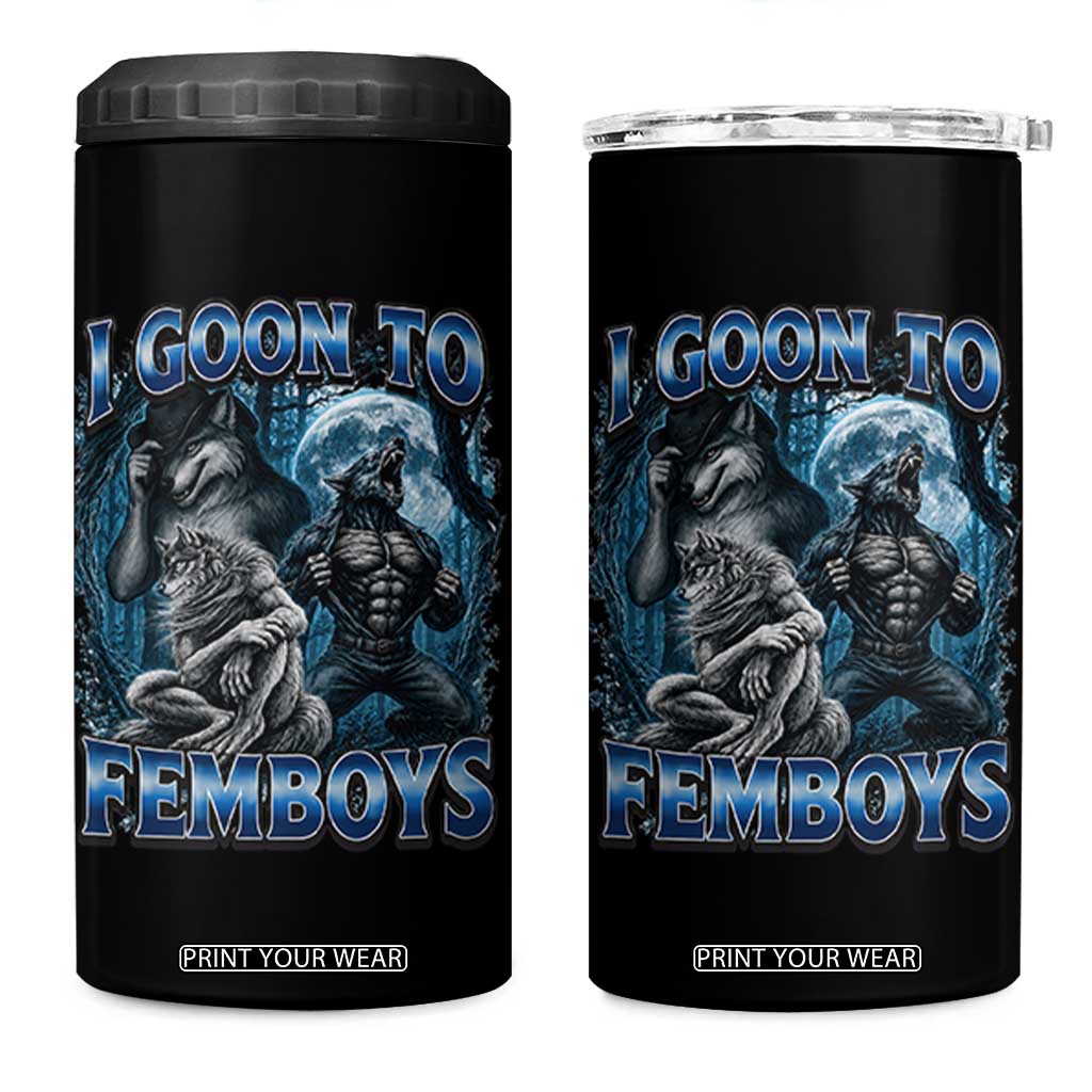 I Goon to Femboys Funny Edging Alpha Wolf 4 in 1 Can Cooler Tumbler Stupid Brainrot Meme TS11 One Size: 16 oz Black Print Your Wear