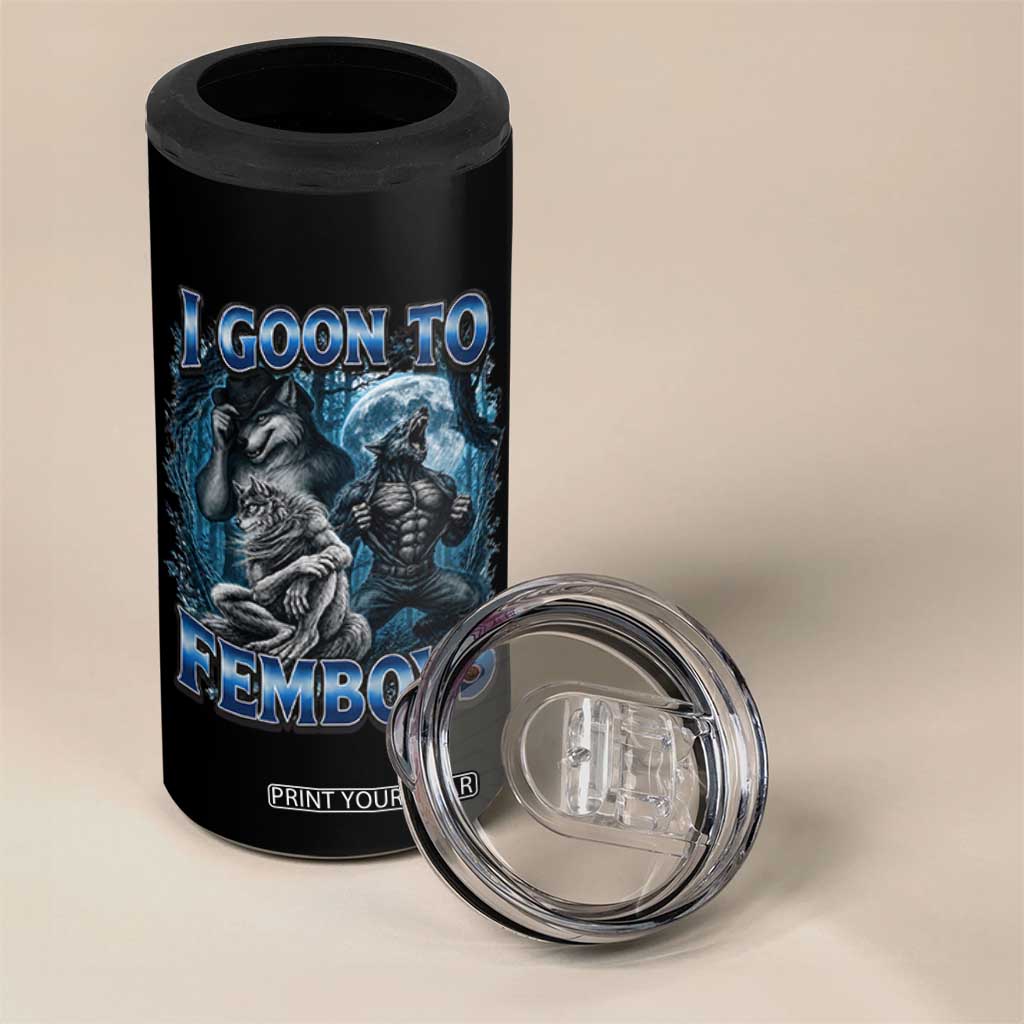I Goon to Femboys Funny Edging Alpha Wolf 4 in 1 Can Cooler Tumbler Stupid Brainrot Meme