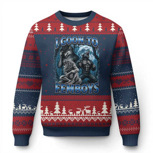 I Goon to Femboys Funny Edging Alpha Wolf Ugly Christmas Sweater Stupid Brainrot Meme