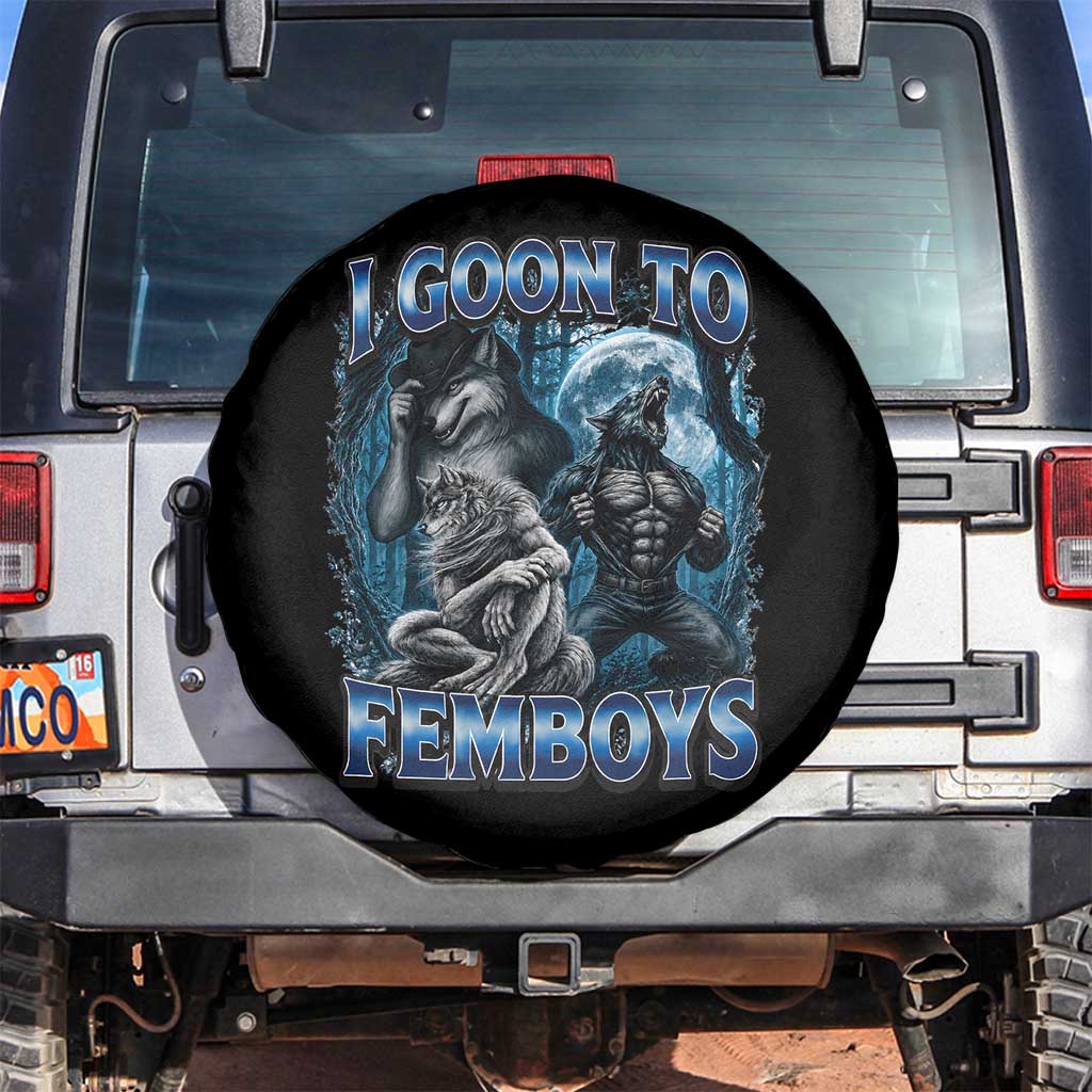 I Goon to Femboys Funny Edging Alpha Wolf Spare Tire Cover Stupid Brainrot Meme TS11 No hole Black Print Your Wear