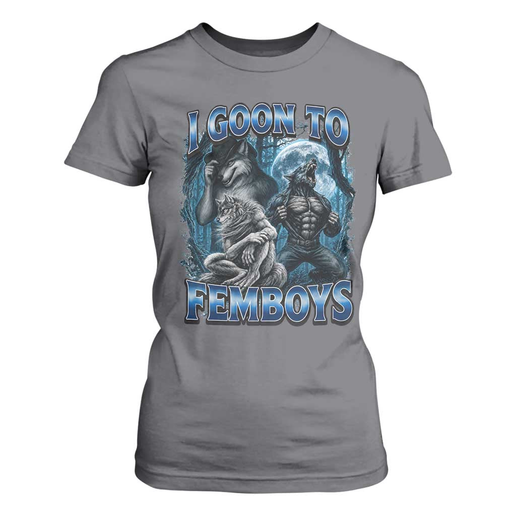 I Goon to Femboys Funny Edging Alpha Wolf T Shirt For Women Stupid Brainrot Meme