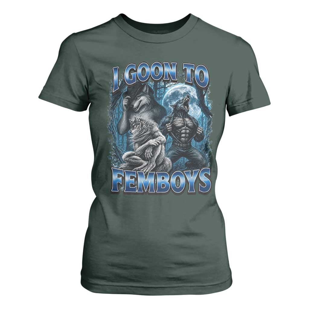 I Goon to Femboys Funny Edging Alpha Wolf T Shirt For Women Stupid Brainrot Meme