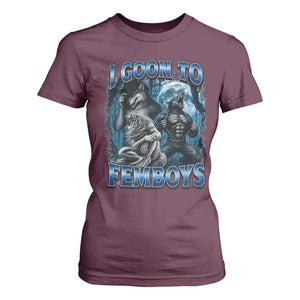I Goon to Femboys Funny Edging Alpha Wolf T Shirt For Women Stupid Brainrot Meme