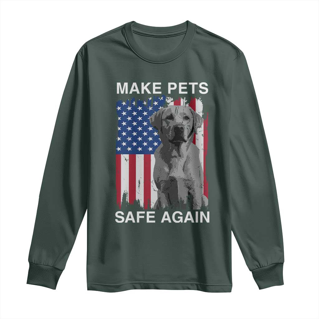 Trump Supporter Long Sleeve Shirt Make Pets Safe Again Dog Vintage American Flag TS11 Dark Forest Green Print Your Wear