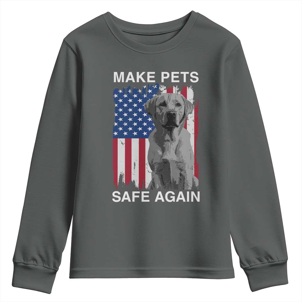 Trump Supporter Youth Sweatshirt Make Pets Safe Again Dog Vintage American Flag TS11 Dark Heather Print Your Wear