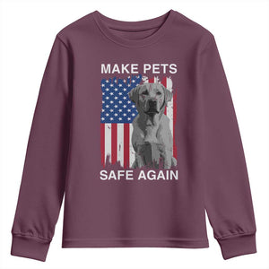 Trump Supporter Youth Sweatshirt Make Pets Safe Again Dog Vintage American Flag TS11 Maroon Print Your Wear