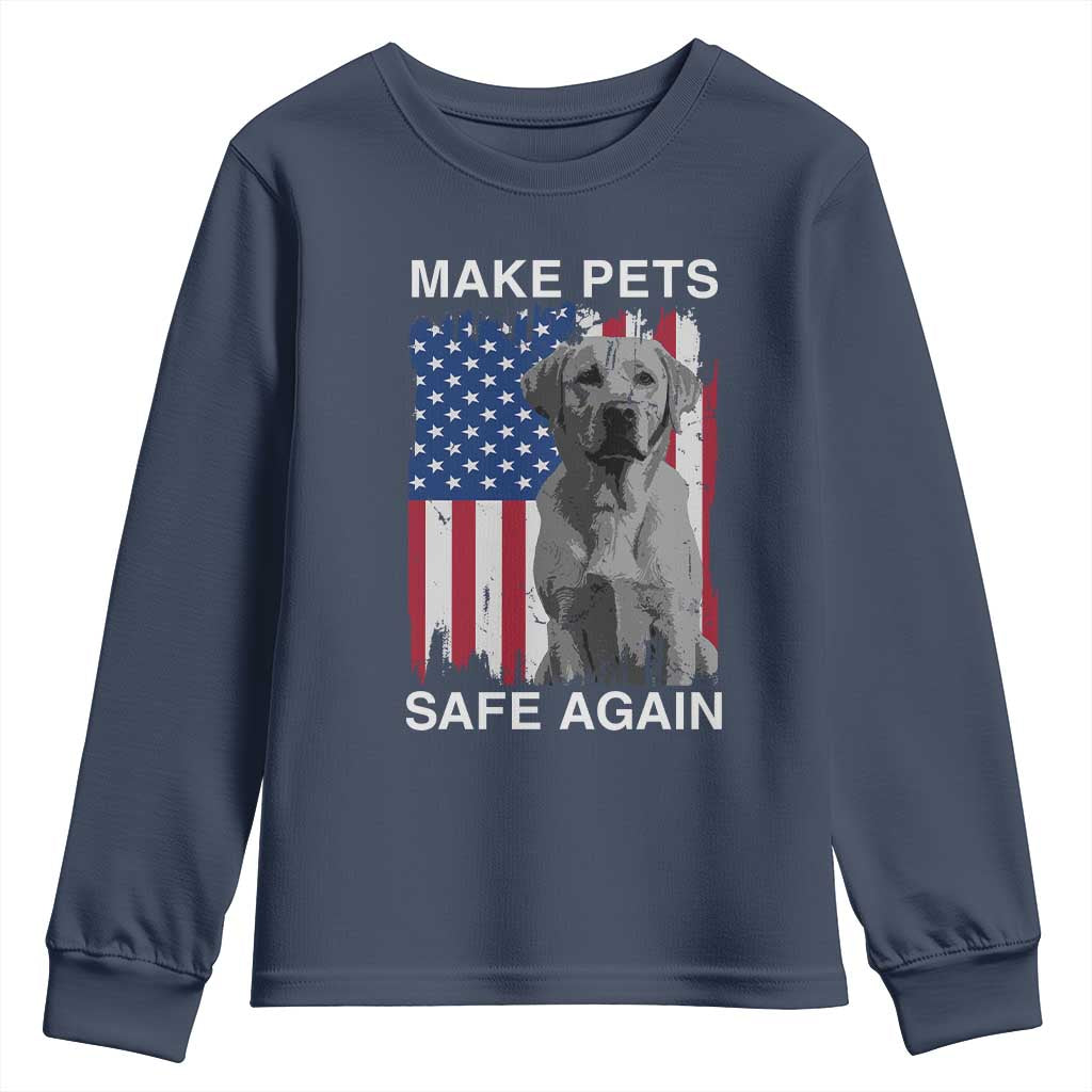 Trump Supporter Youth Sweatshirt Make Pets Safe Again Dog Vintage American Flag TS11 Navy Print Your Wear