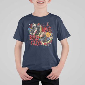 Funny Halloween T Shirt For Kid I Love Bad Guys Scary Murderer Horror Skeleton Pumpkin Heart Rose TS11 Navy Print Your Wear
