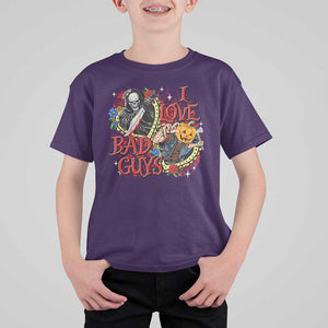 Funny Halloween T Shirt For Kid I Love Bad Guys Scary Murderer Horror Skeleton Pumpkin Heart Rose TS11 Purple Print Your Wear