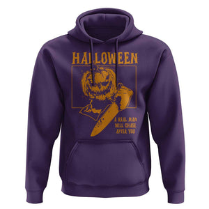 Funny Halloween Hoodie A Real Man Will Chase After You Pumpkin Knife Murderer TS11 Purple Print Your Wear