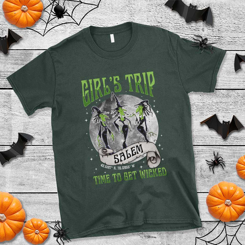 Halloween Witches T Shirt Girl's Trip Salem Time To Get Wicked Moon TS11 Dark Forest Green Print Your Wear