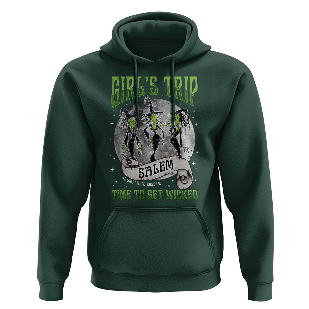 Halloween Witches Hoodie Girl's Trip Salem Time To Get Wicked Moon TS11 Dark Forest Green Print Your Wear