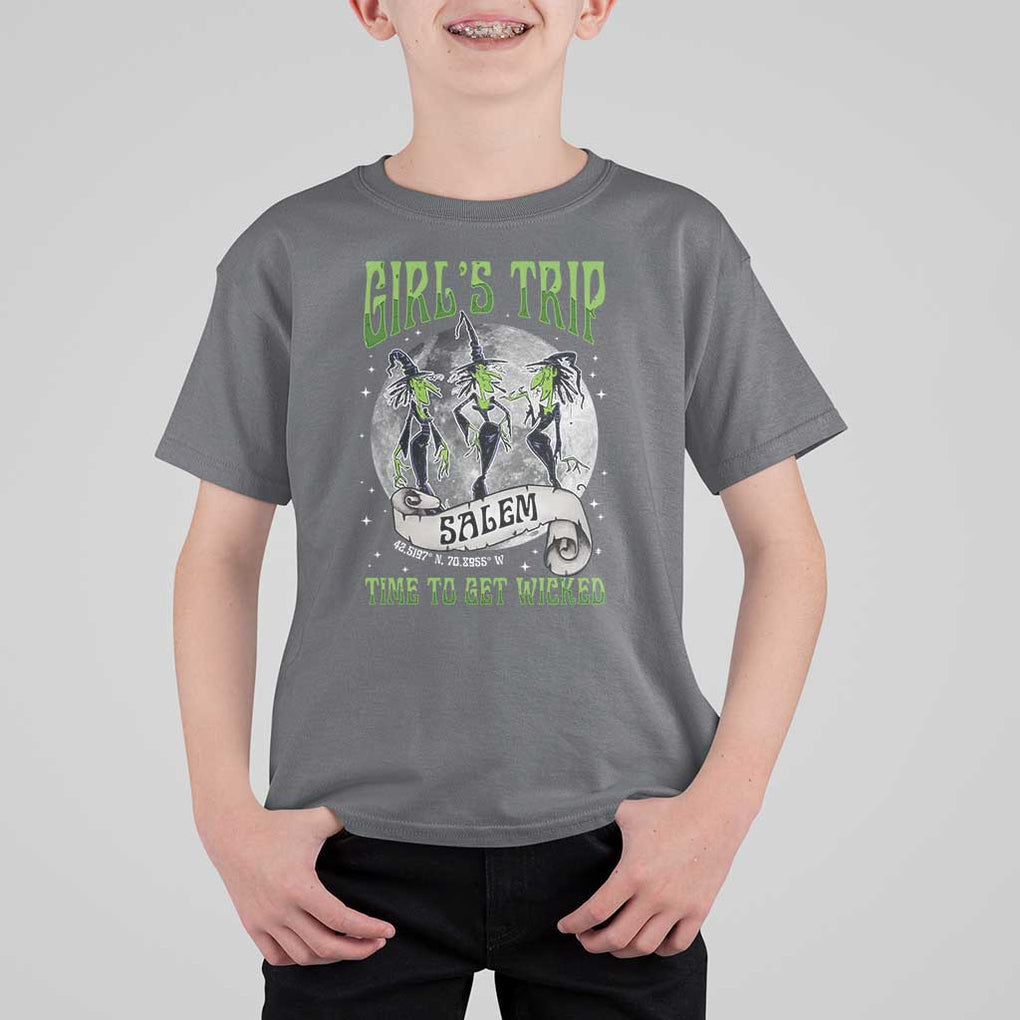 Halloween Witches T Shirt For Kid Girl's Trip Salem Time To Get Wicked Moon TS11 Charcoal Print Your Wear
