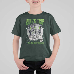 Halloween Witches T Shirt For Kid Girl's Trip Salem Time To Get Wicked Moon TS11 Dark Forest Green Print Your Wear