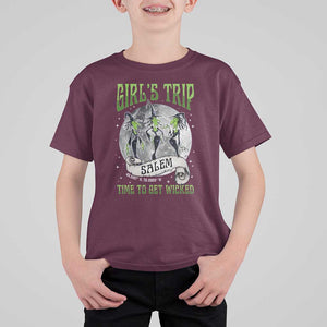 Halloween Witches T Shirt For Kid Girl's Trip Salem Time To Get Wicked Moon TS11 Maroon Print Your Wear