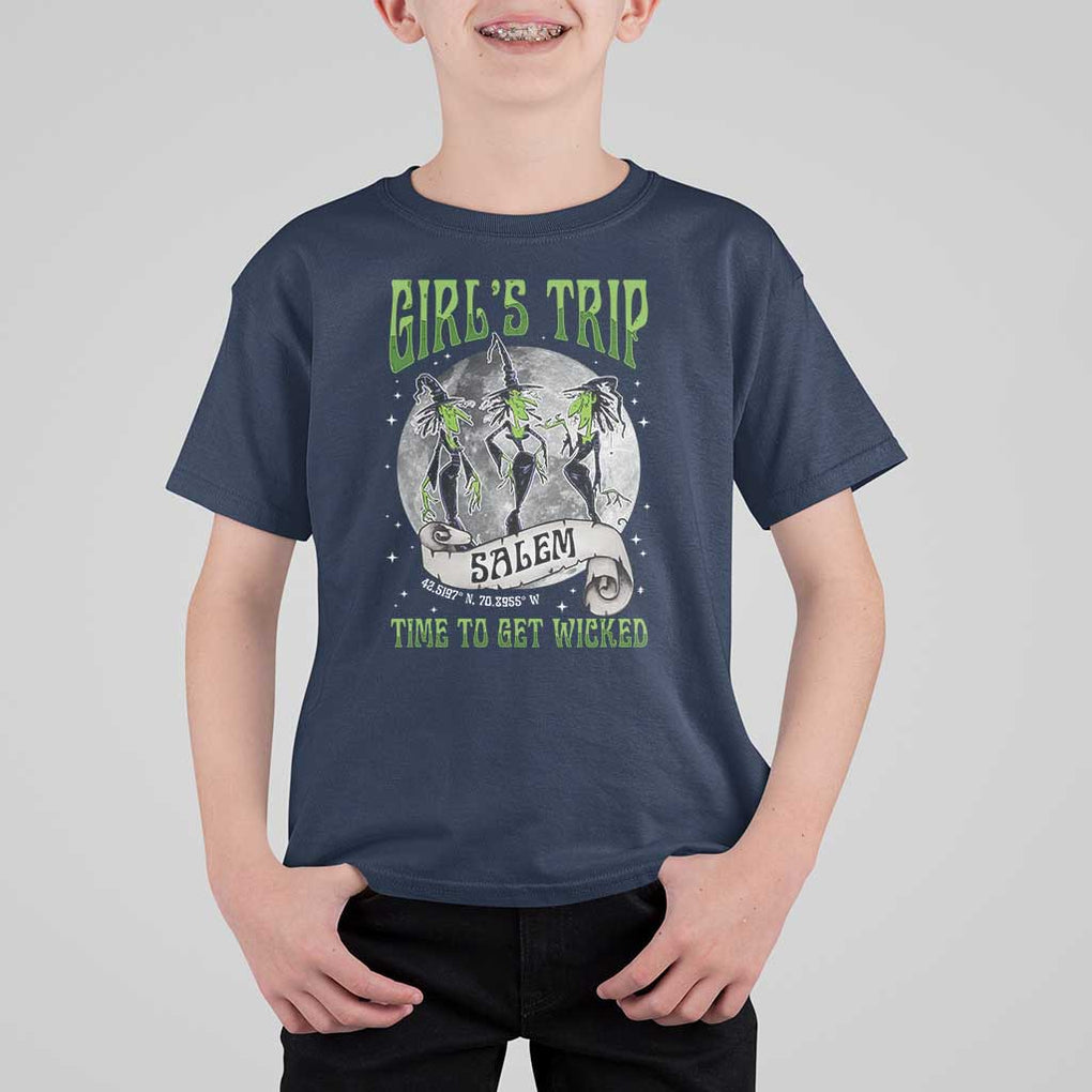 Halloween Witches T Shirt For Kid Girl's Trip Salem Time To Get Wicked Moon TS11 Navy Print Your Wear