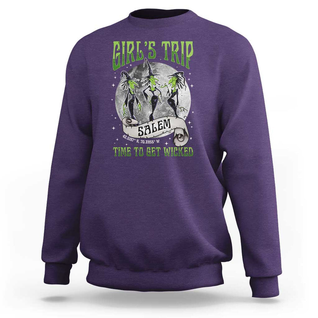 Halloween Witches Sweatshirt Girl's Trip Salem Time To Get Wicked Moon TS11 Purple Print Your Wear