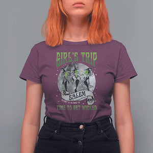 Halloween Witches T Shirt For Women Girl's Trip Salem Time To Get Wicked Moon TS11 Maroon Print Your Wear