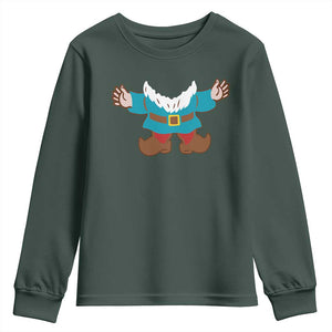 Funny Halloween Youth Sweatshirt Garden Gnome Body Costume Beard TS11 Dark Forest Green Print Your Wear