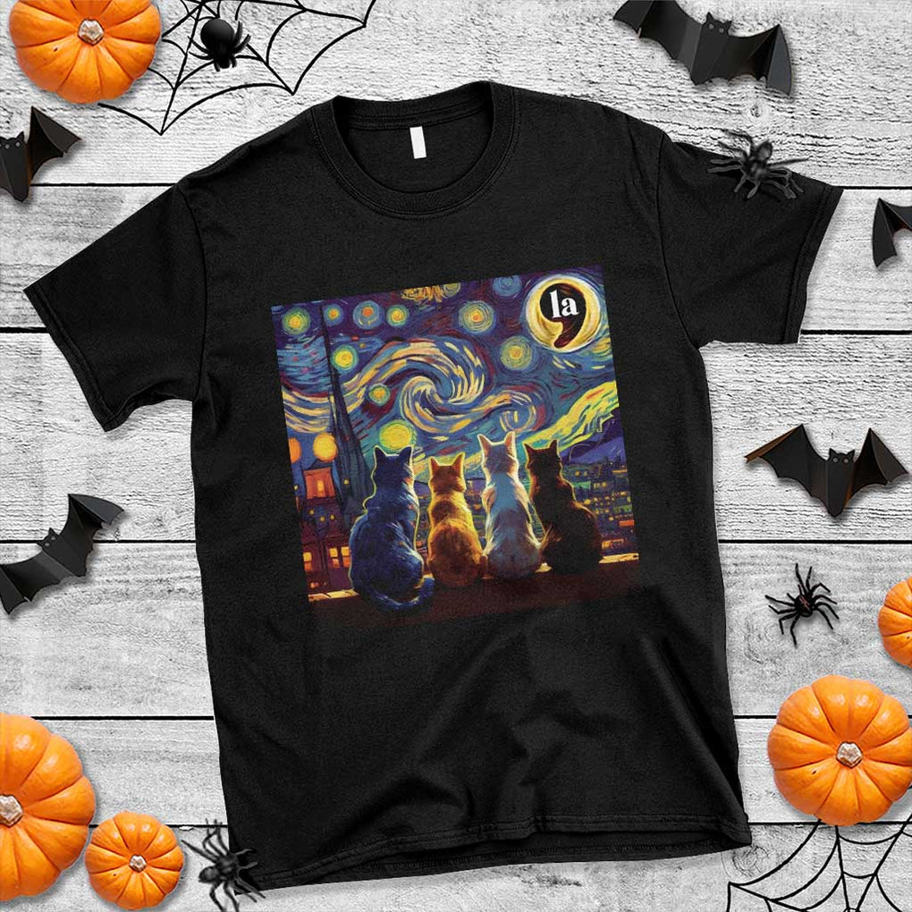 Funny Harris Halloween T Shirt Comma La Kamala Starry Night Van Gogh Cats Punctuation TS11 Black Print Your Wear