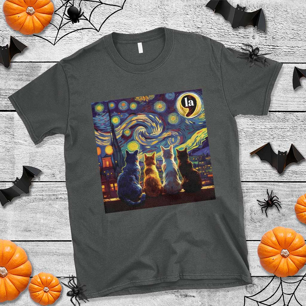 Funny Harris Halloween T Shirt Comma La Kamala Starry Night Van Gogh Cats Punctuation TS11 Dark Heather Print Your Wear