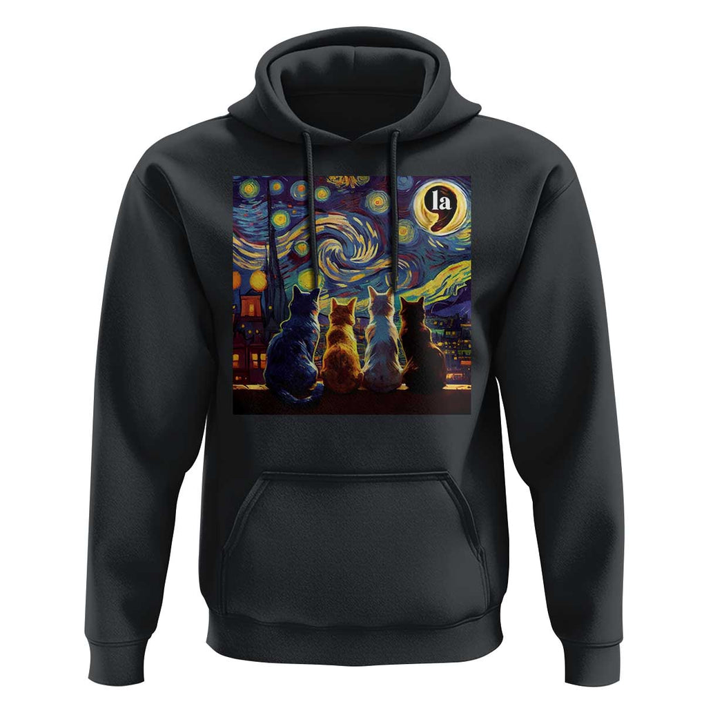 Funny Harris Halloween Hoodie Comma La Kamala Starry Night Van Gogh Cats Punctuation TS11 Black Print Your Wear