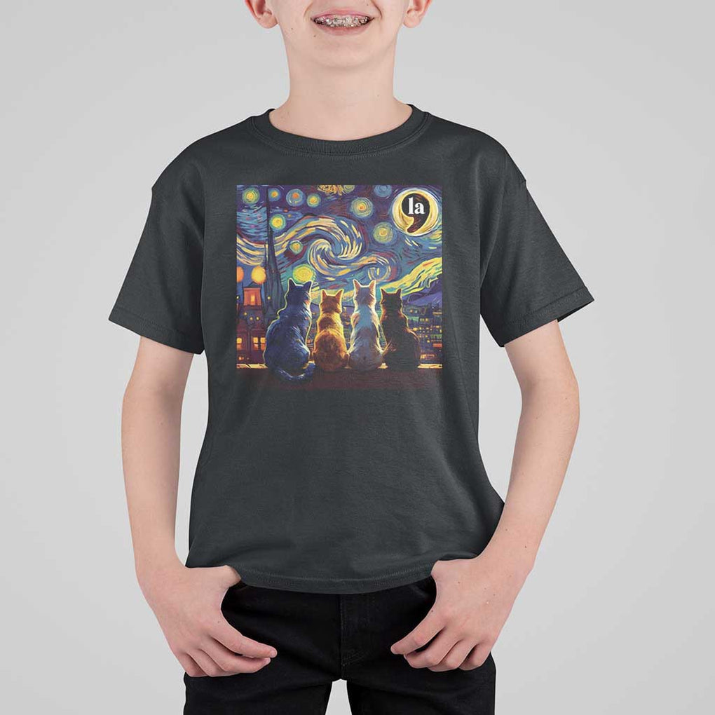 Funny Harris Halloween T Shirt For Kid Comma La Kamala Starry Night Van Gogh Cats Punctuation TS11 Black Print Your Wear