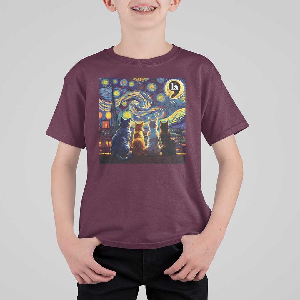 Funny Harris Halloween T Shirt For Kid Comma La Kamala Starry Night Van Gogh Cats Punctuation TS11 Maroon Print Your Wear