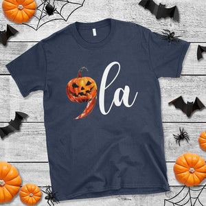 Harris Halloween T Shirt Comma La Kamala Horror Pumpkin Punctuation Knife TS11 Navy Print Your Wear