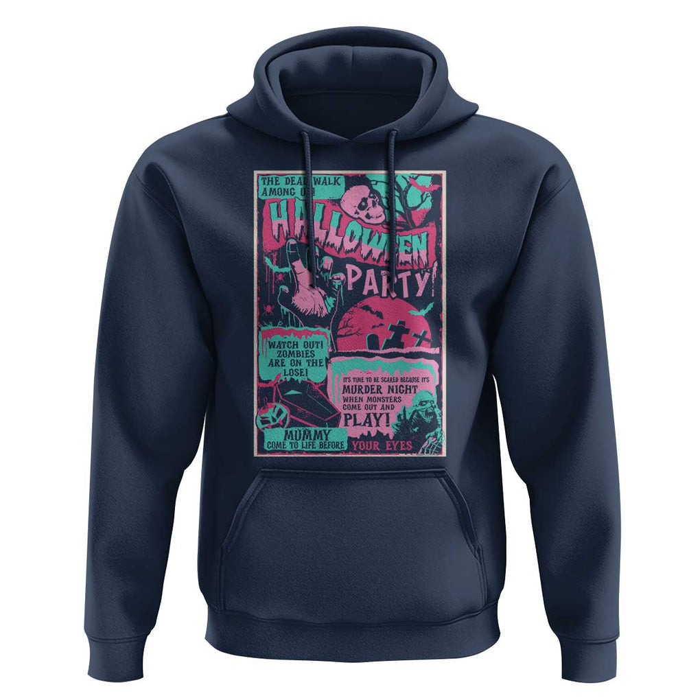 Halloween Party Poster Hoodie Terror Old Time Halloween Horror Movies Characters Skull Mummy Grave TS11 Navy Print Your Wear