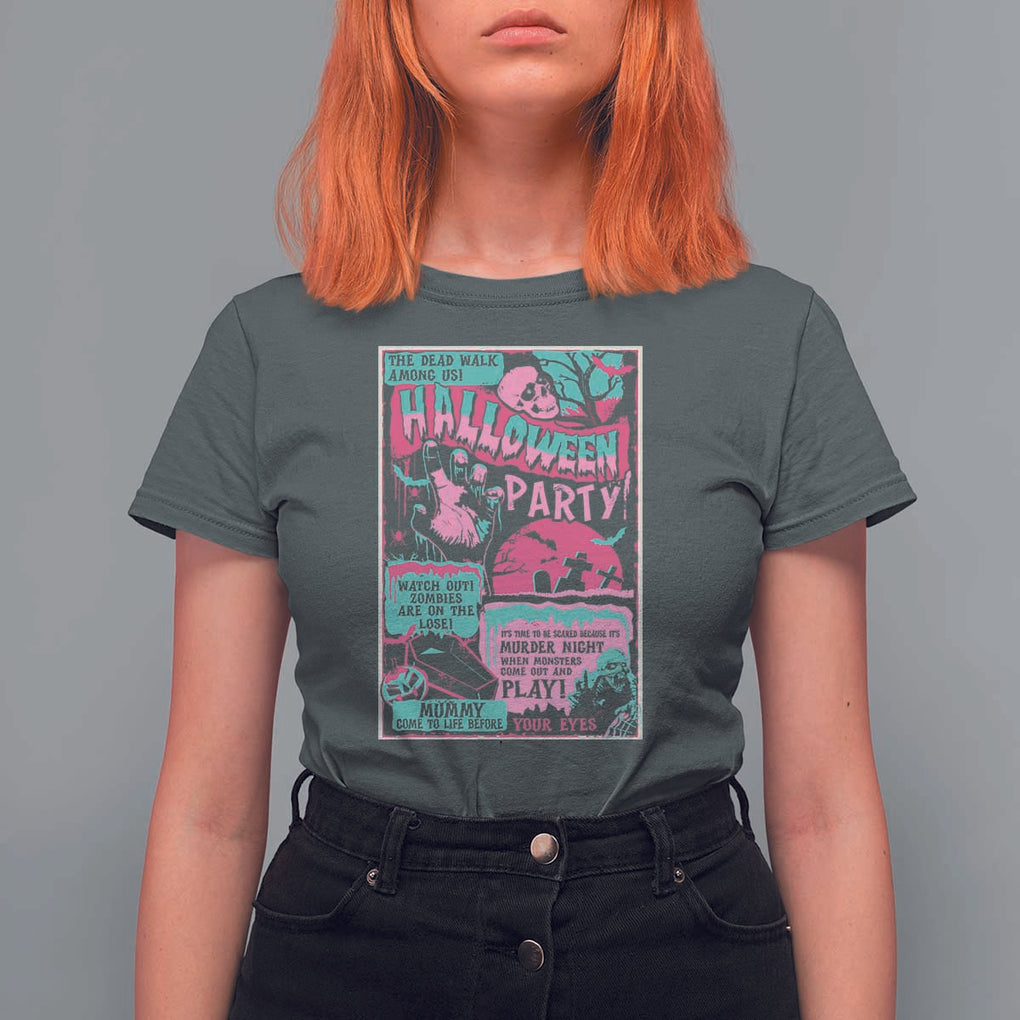 Halloween Party Poster T Shirt For Women Terror Old Time Halloween Horror Movies Characters Skull Mummy Grave TS11 Dark Heather Print Your Wear