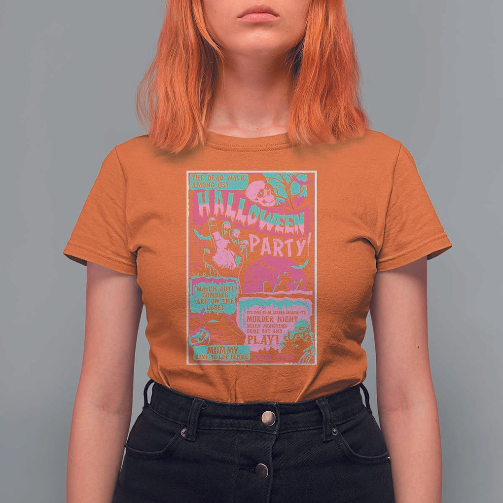 Halloween Party Poster T Shirt For Women Terror Old Time Halloween Horror Movies Characters Skull Mummy Grave TS11 Orange Print Your Wear
