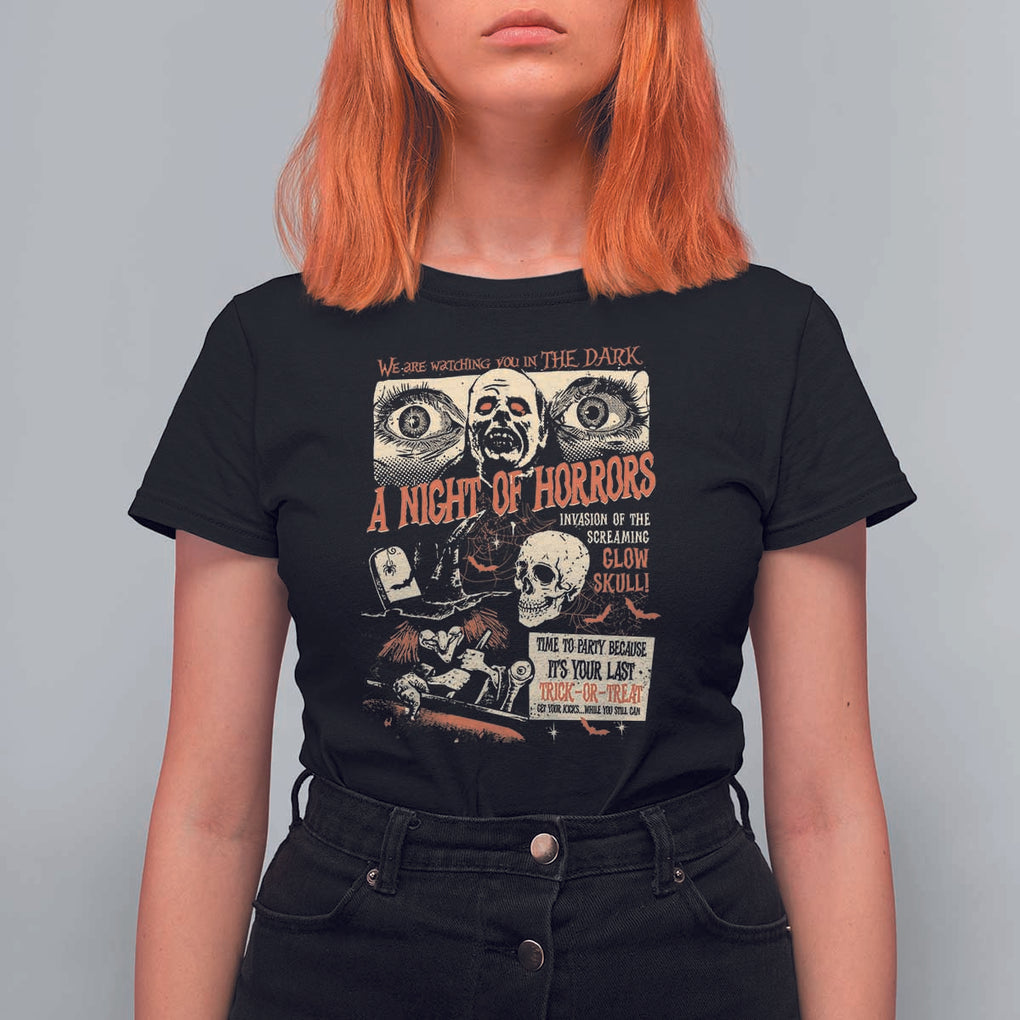 Halloween T Shirt For Women Vintage Horror Movies Poster Skull Witch Grave Zombie TS11 Black Print Your Wear