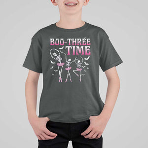 Funny Halloween Ballet T Shirt For Kid Boo Three Time Bourree Skeleton Dancer Bat TS11 Dark Heather Print Your Wear
