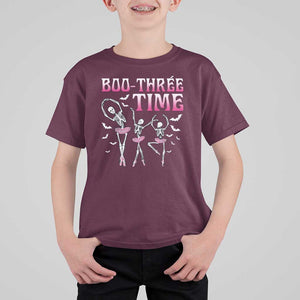 Funny Halloween Ballet T Shirt For Kid Boo Three Time Bourree Skeleton Dancer Bat TS11 Maroon Print Your Wear