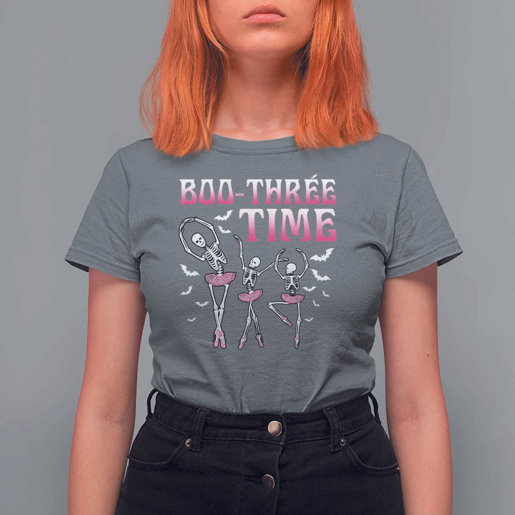 Funny Halloween Ballet T Shirt For Women Boo Three Time Bourree Skeleton Dancer Bat TS11 Charcoal Print Your Wear