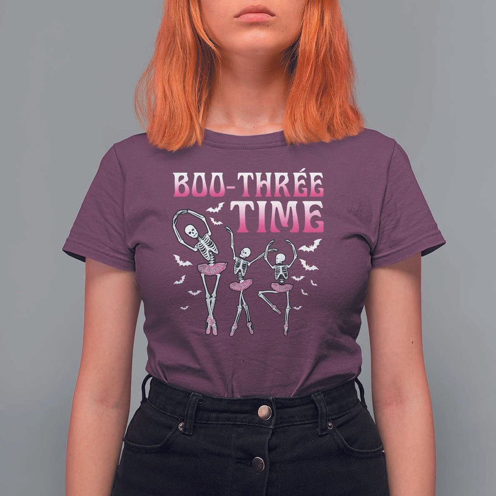 Funny Halloween Ballet T Shirt For Women Boo Three Time Bourree Skeleton Dancer Bat TS11 Maroon Print Your Wear