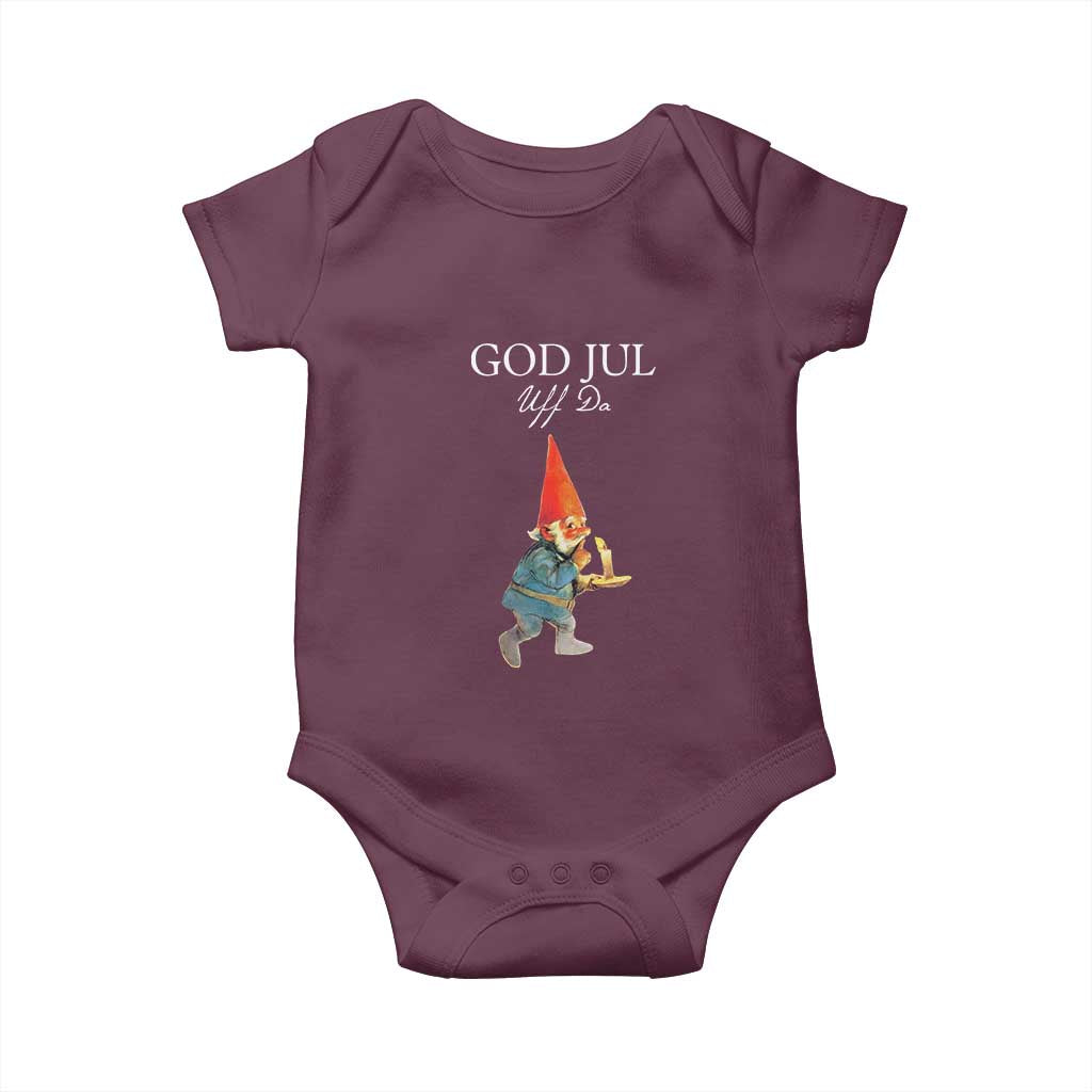Funny Yule Tomte Baby Onesie God Jul Uff Da Swedish Christmas Gnome TS11 Maroon Print Your Wear