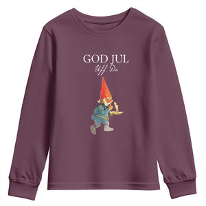 Funny Yule Tomte Youth Sweatshirt God Jul Uff Da Swedish Christmas Gnome TS11 Maroon Print Your Wear