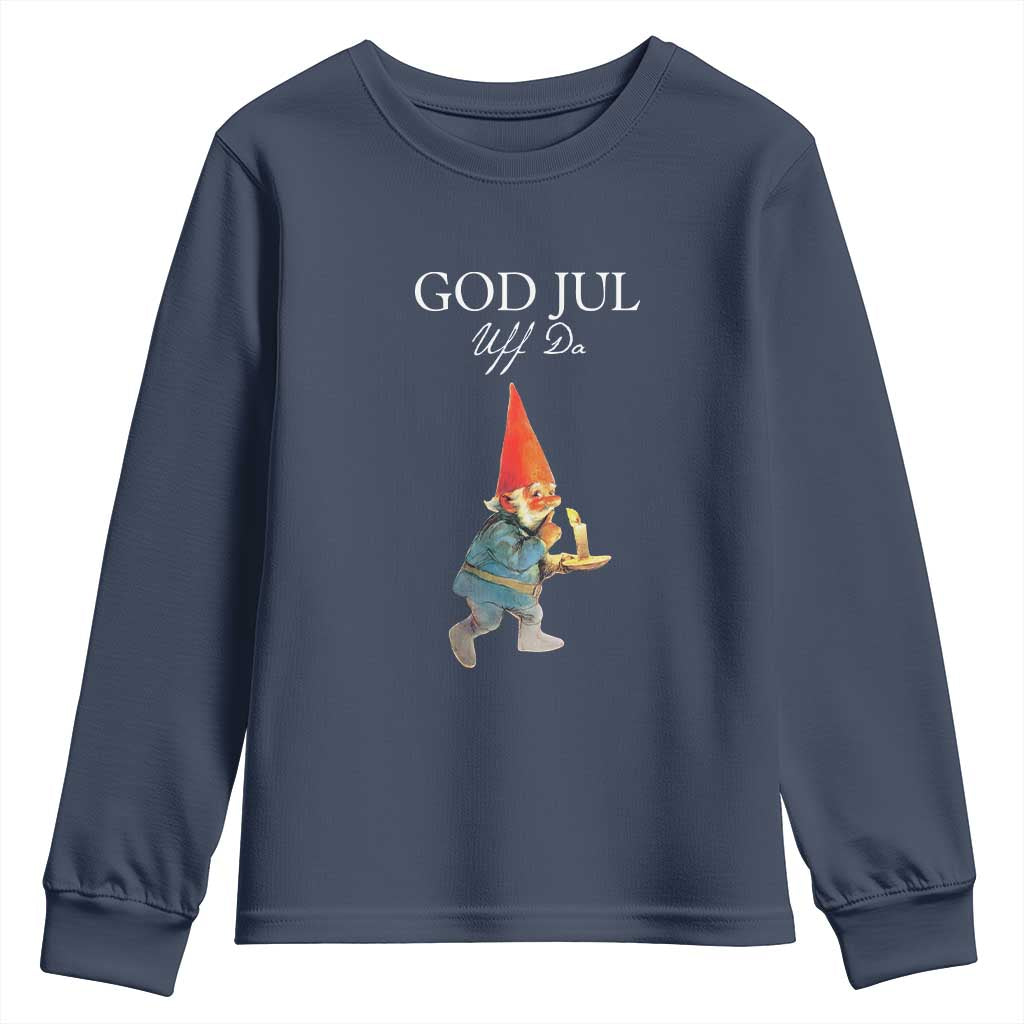 Funny Yule Tomte Youth Sweatshirt God Jul Uff Da Swedish Christmas Gnome TS11 Navy Print Your Wear