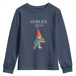 Funny Yule Tomte Youth Sweatshirt God Jul Uff Da Swedish Christmas Gnome TS11 Navy Print Your Wear