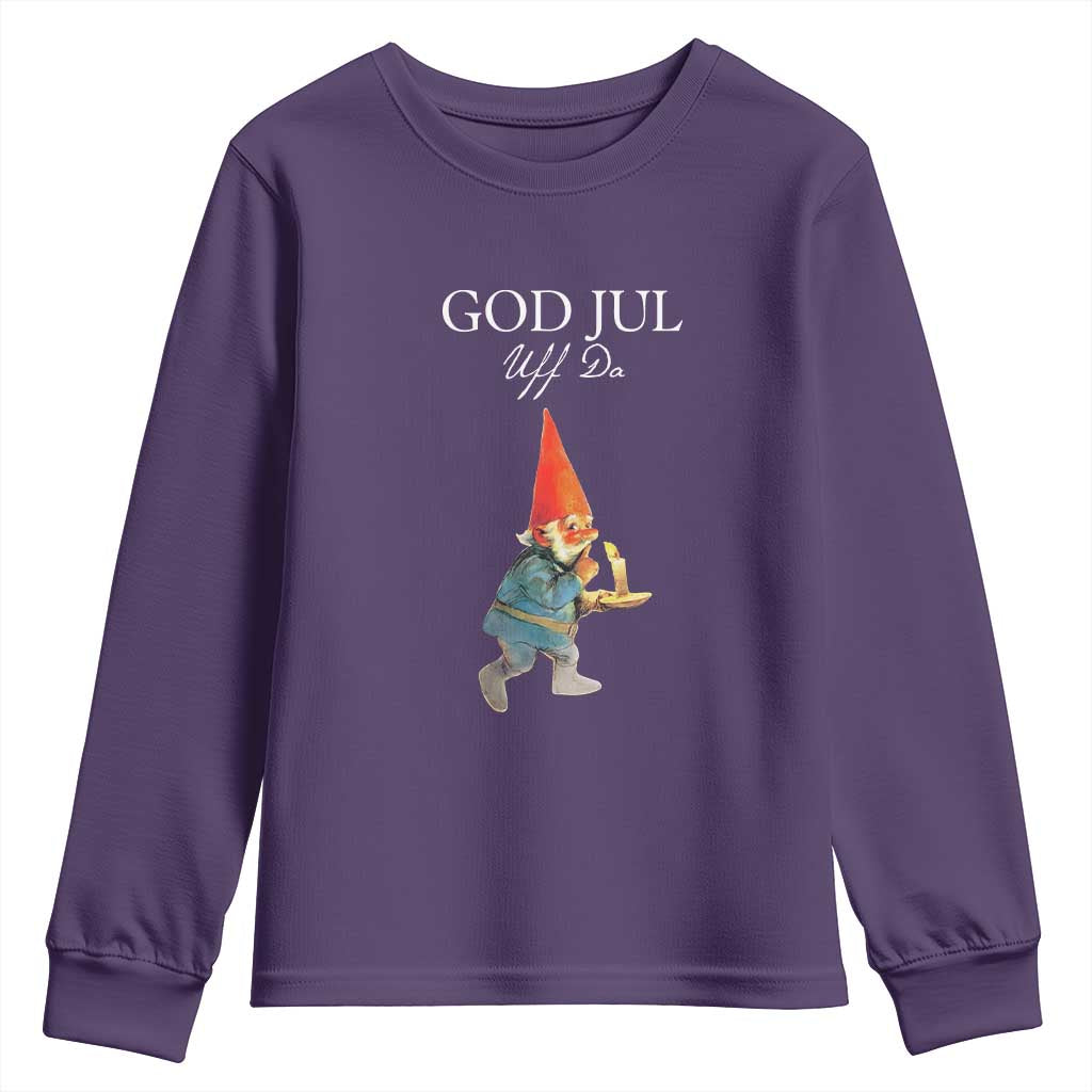 Funny Yule Tomte Youth Sweatshirt God Jul Uff Da Swedish Christmas Gnome TS11 Purple Print Your Wear