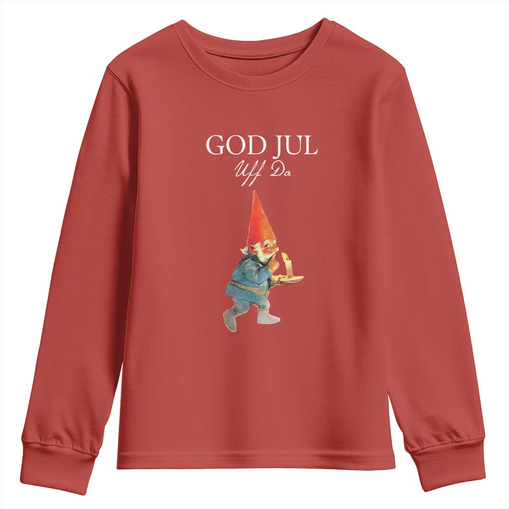 Funny Yule Tomte Youth Sweatshirt God Jul Uff Da Swedish Christmas Gnome TS11 Red Print Your Wear