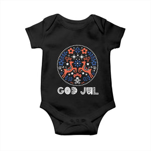 Yule God Jul Baby Onesie Folk Art Scandinavian Reindeers TS11 Black Print Your Wear