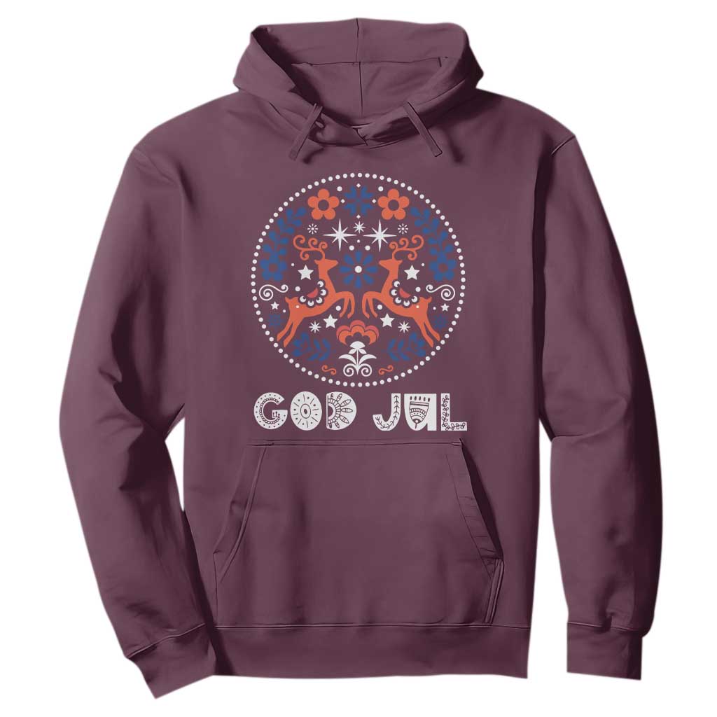 Yule God Jul Hoodie Folk Art Scandinavian Reindeers TS11 Maroon Print Your Wear