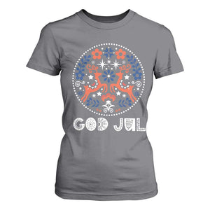 Yule God Jul T Shirt For Women Folk Art Scandinavian Reindeers TS11 Charcoal Print Your Wear